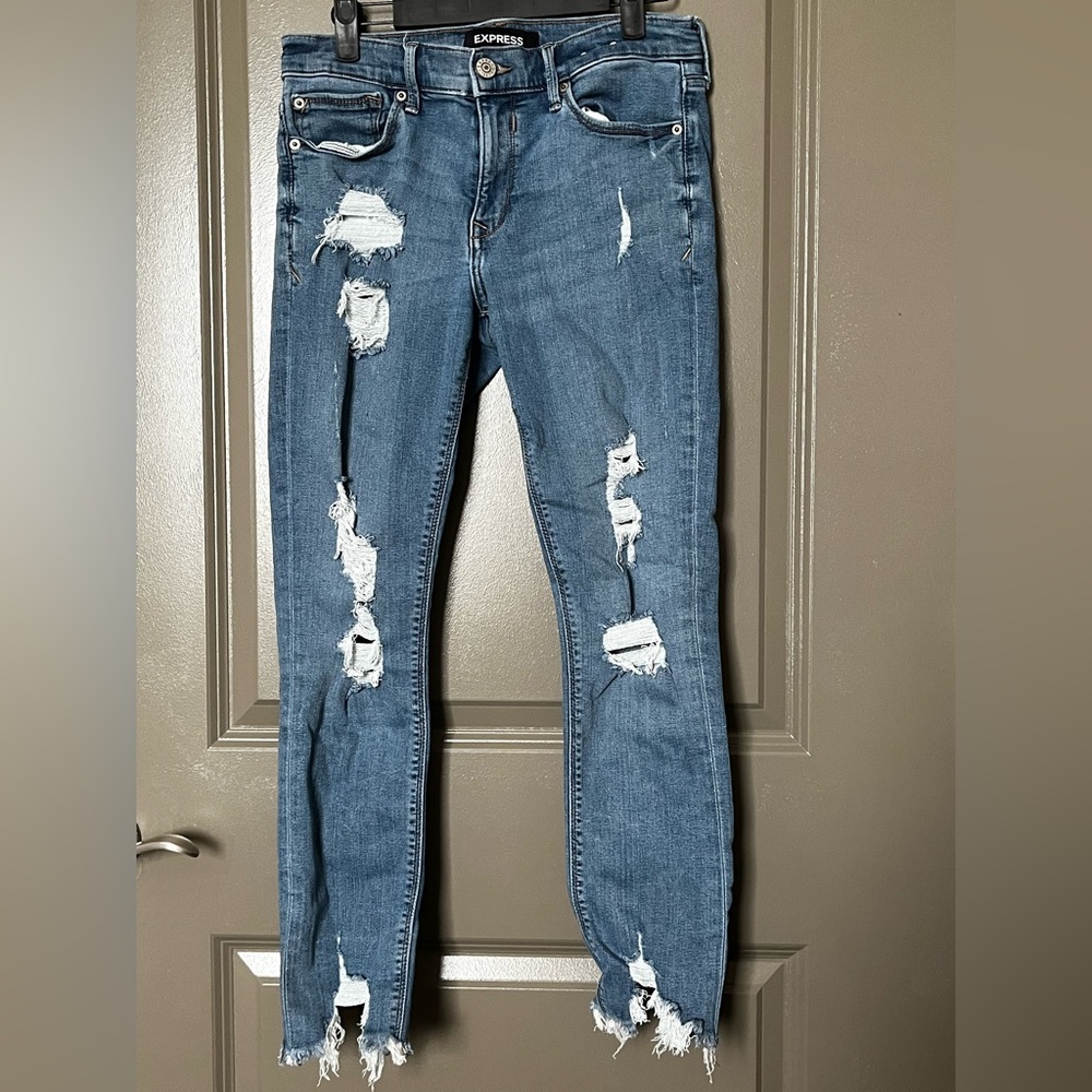 Express Distressed Skinny Jeans